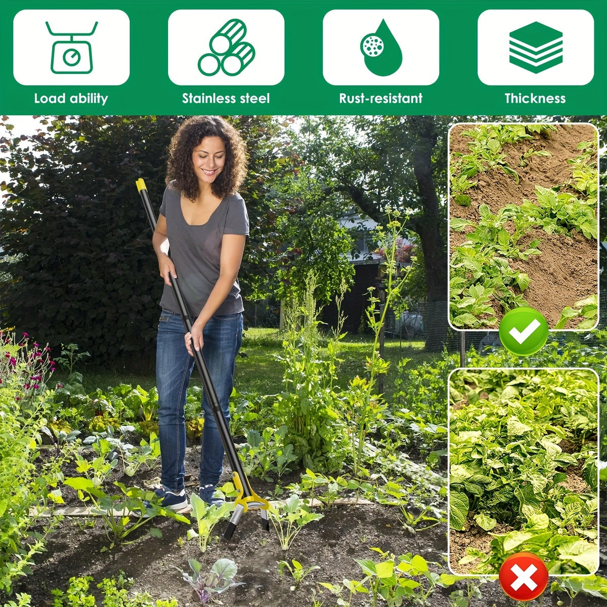 Stainless Steel Ergonomic Garden Tool with Triangular Head – For Weeding and Soil Cultivation