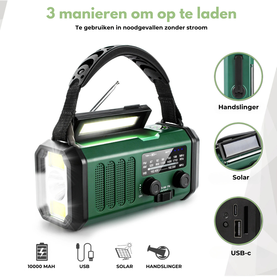 Professional Emergency Radio - Wind-Up & Solar - Powerful and Durable