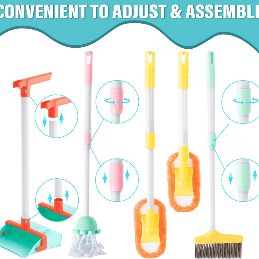 Cleaning Play Set for Children – Adjustable Mop, Broom and Dustpan Set