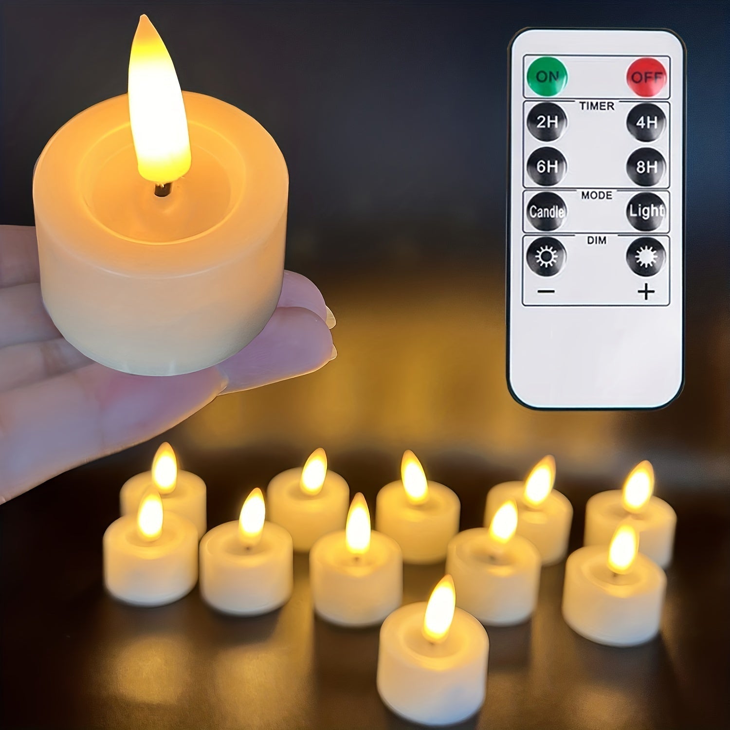 Magical Flameless Tea Lights - Set with Remote Control and Dimmable Timer