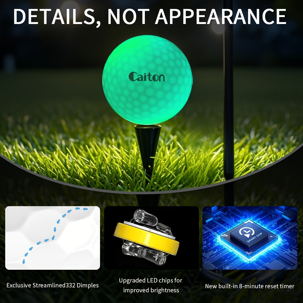 Caiton – 6-Pack LED Golf Balls with Sensor | Illuminated Golf Balls | For Night Golf, Celebrations & Gift Ideas