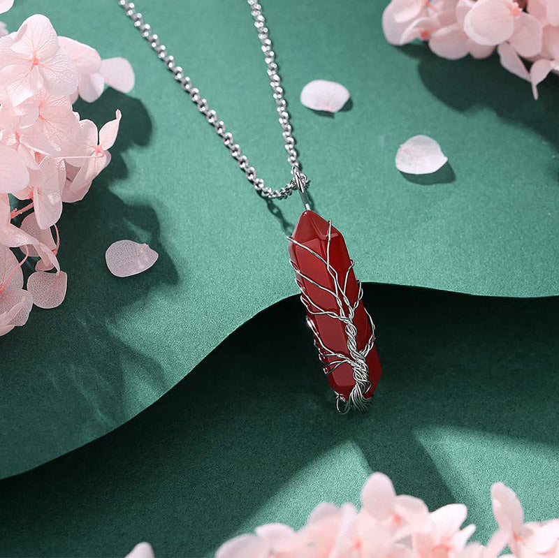Stylish Crystal and Tree of Life Gemstone Necklace – Elara