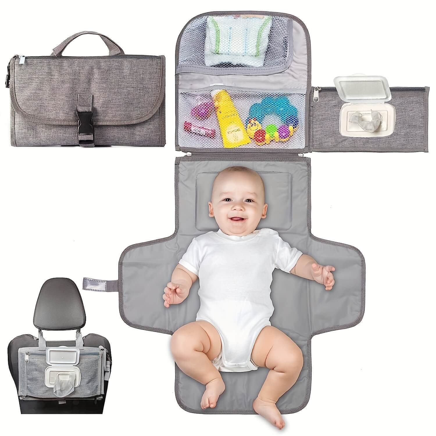 VeluxeCare Travel Changing Mat | Waterproof diaper pad with storage pockets for quick, clean diaper changes