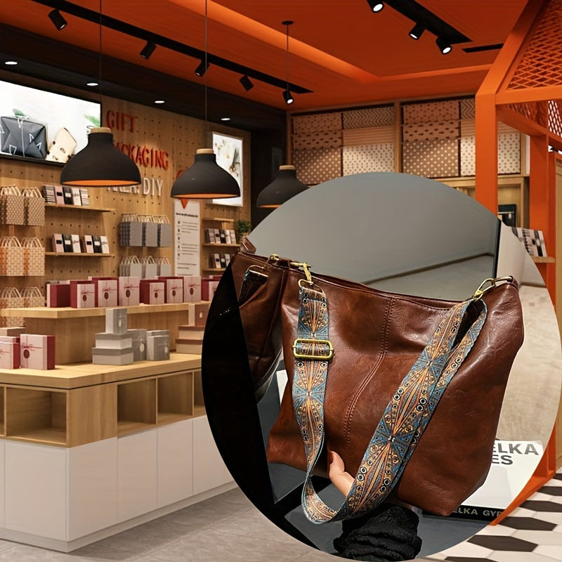 Wide Geometric Bag – Large Capacity Crossbody with Retro Vibe