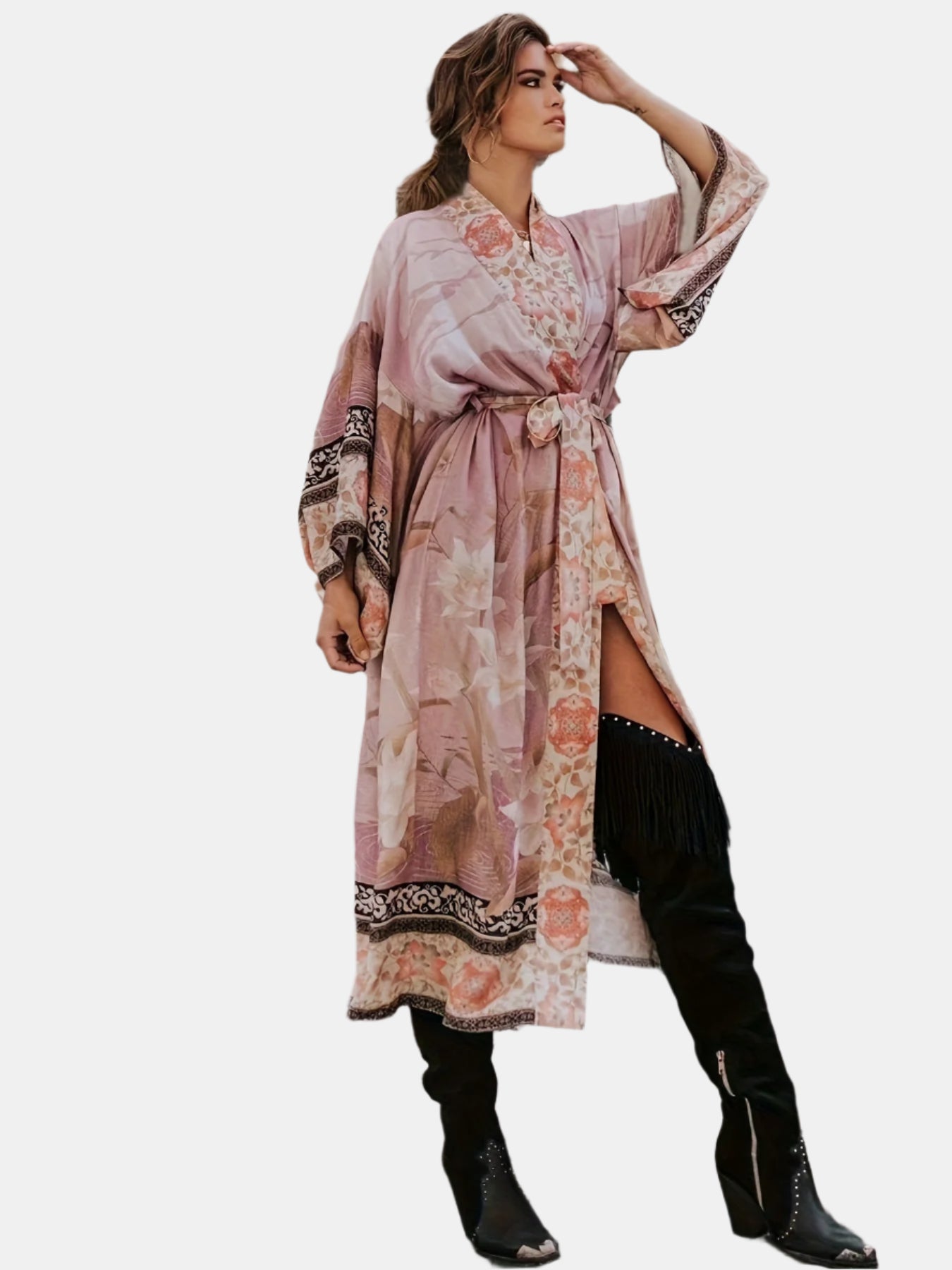 Barbara | Long kimono with floral print for women