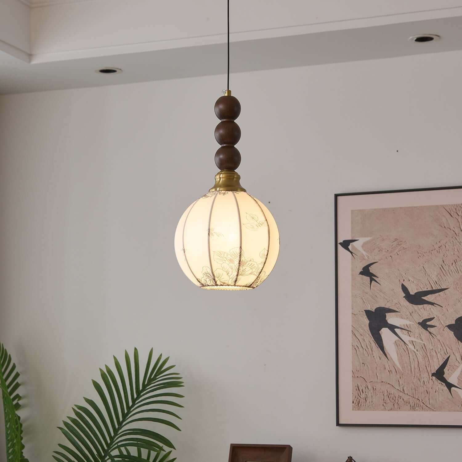 Pendant Light with Glass - Wood & Metal