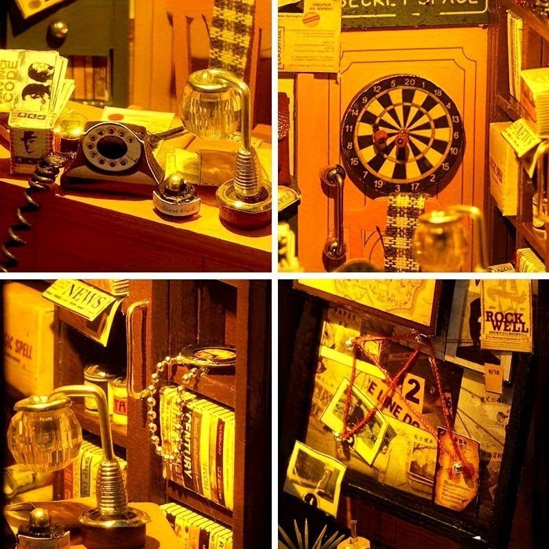 Detective Bureau DIY Miniature House – 3D Puzzle Set with Lighting for Creative Hobbyists