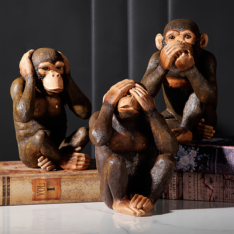 Chimpanzee Figurines Set of 3 - Playful and Realistic for Your Interior