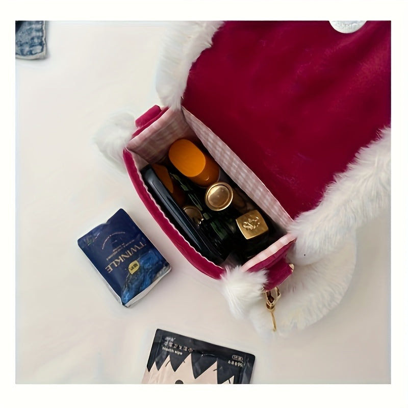 Cute Stitch Crossbody Bag – With Fur and Embroidered Design for Daily Use