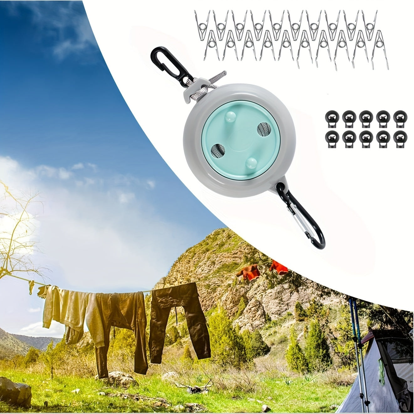 Portable Adjustable Washing Line – 8 Metre Long Camping Washing Line for Outdoor and Travel