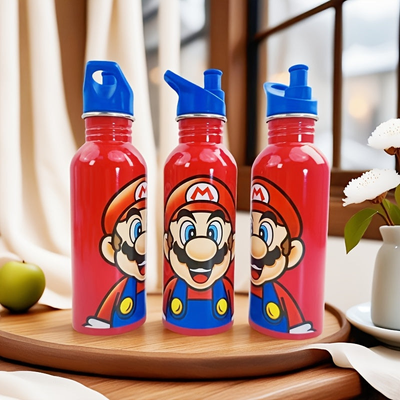 Super Mario Water Bottle - Stainless Steel Drink Bottle with Cap for Children