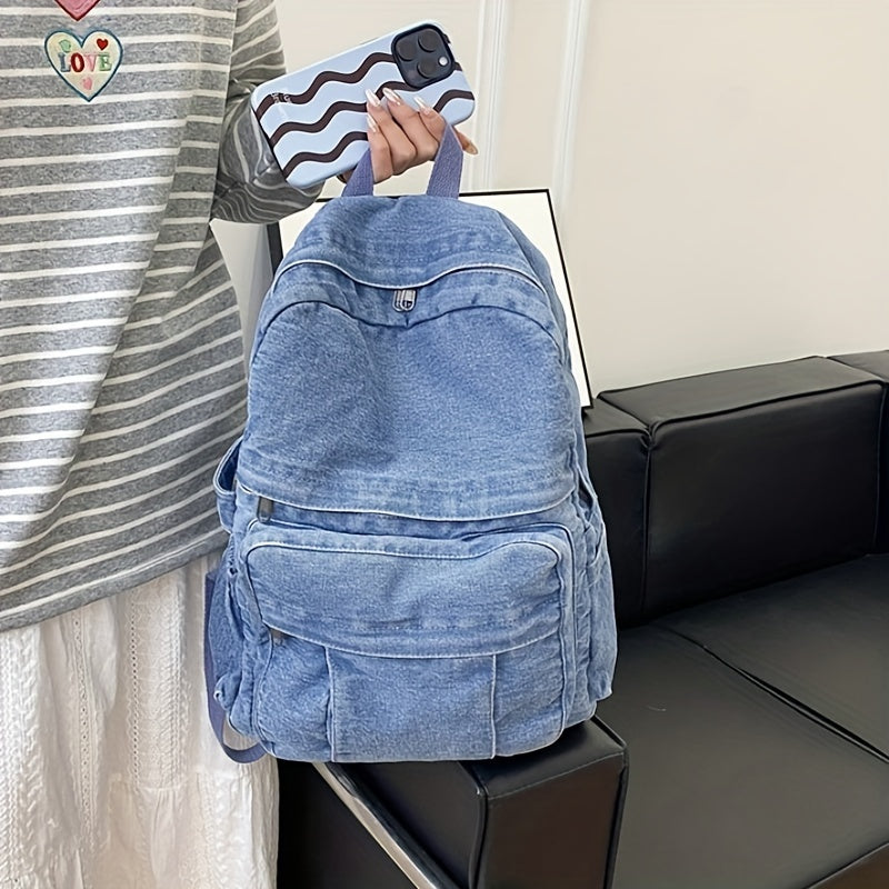 Denim Casual Backpack – Trendy and Versatile Travel Bag for Men and Women