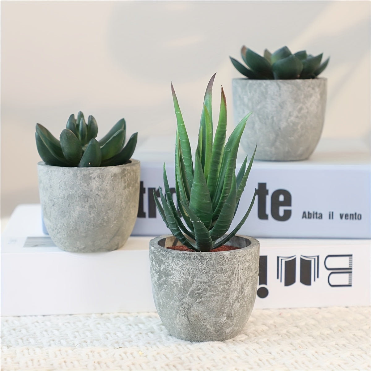 Decorative Mini Artificial Plant Set in Concrete Look – Stylish Green Touch for Any Interior