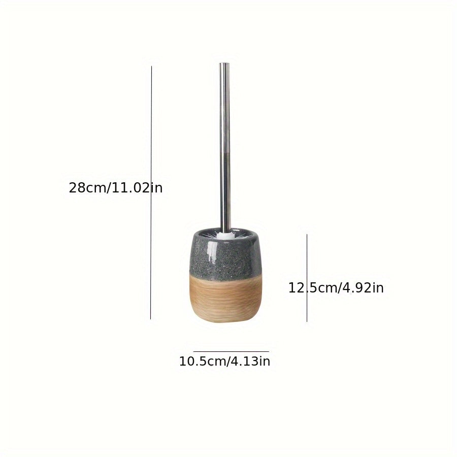 Elegant Ceramic Toilet Brush Set – Wood-Like Base and Stainless Steel Handle