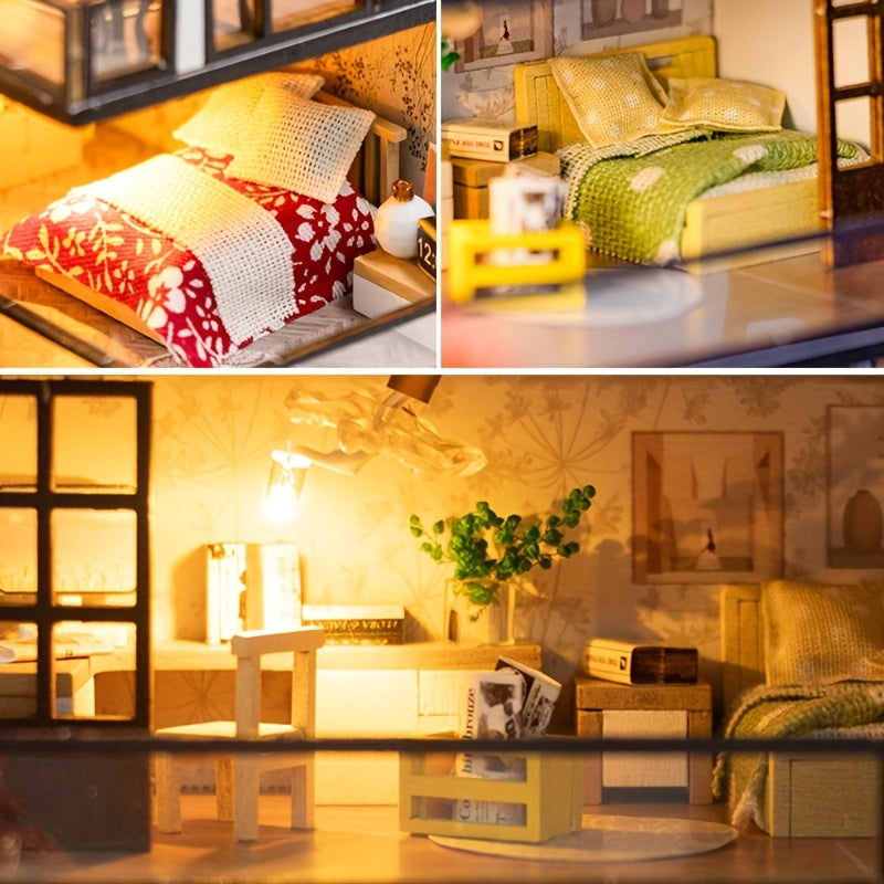 Miniature Villa 3D Puzzle Kit – Handmade Model with LED Lighting and Detailed Interior