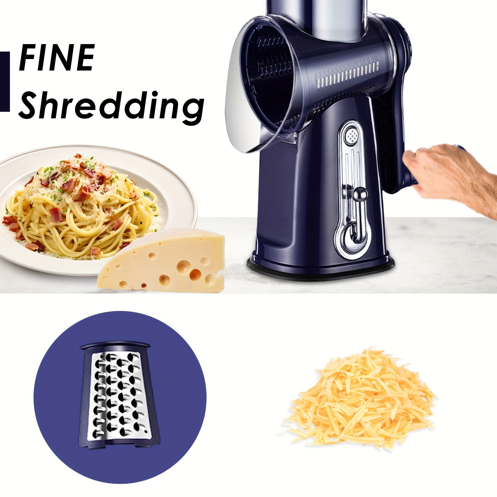 Multifunctional Rotating Kitchen Grater – 5-in-1 Cheese Grater and Vegetable Slicer with Non-Slip Base