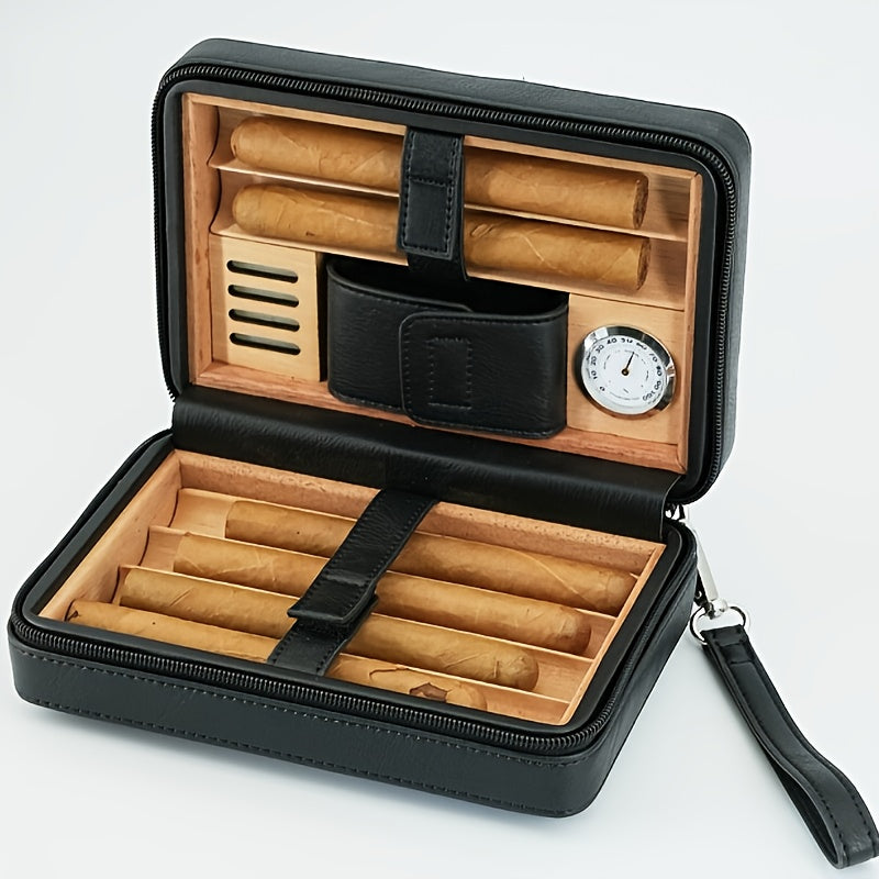 6-piece leather cigar humidor set | Cigar accessory | Luxury travel case with hygrometer and humidifier for cigar enthusiasts