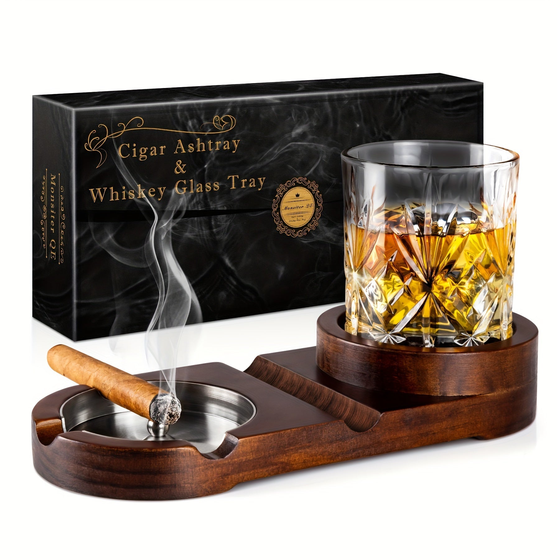 Creative Cigar Ashtray and Whiskey Glass Tray - The Perfect Father's Day Gift or Corporate Present