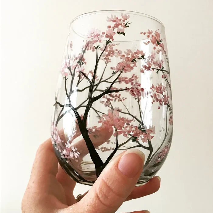 Sandsberg | Wine Glass Four Seasons Tree - Hand-Painted Art