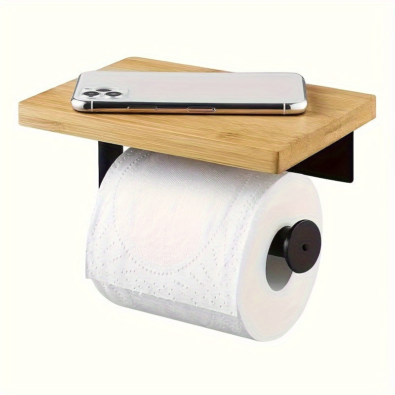 Wooden Toilet Paper Holder with Shelf – Ideal for Wall Mounting