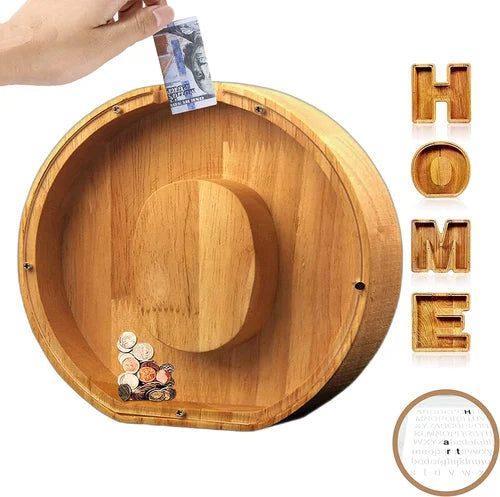 TreasureNest Coin Bank | Personalized wooden savings box in A-Z letter designs