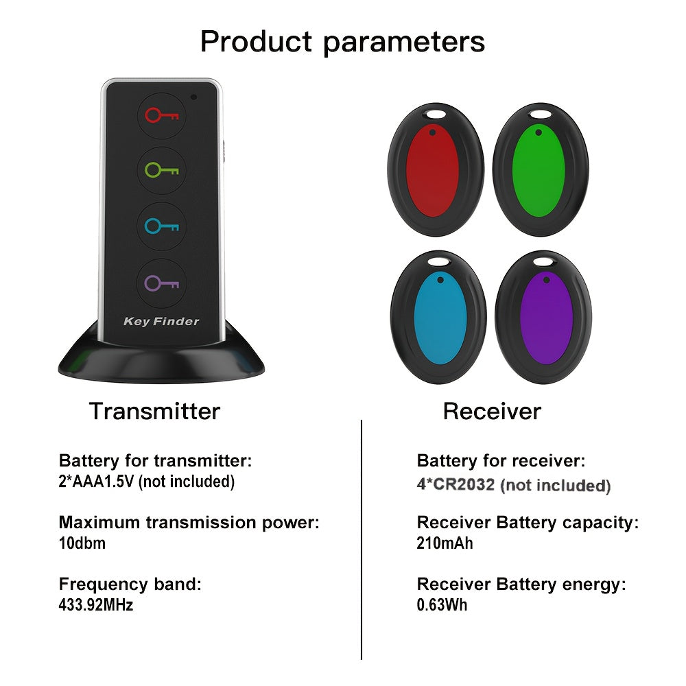 Key Finder with 4 Receivers – LED Torch & Portable Design