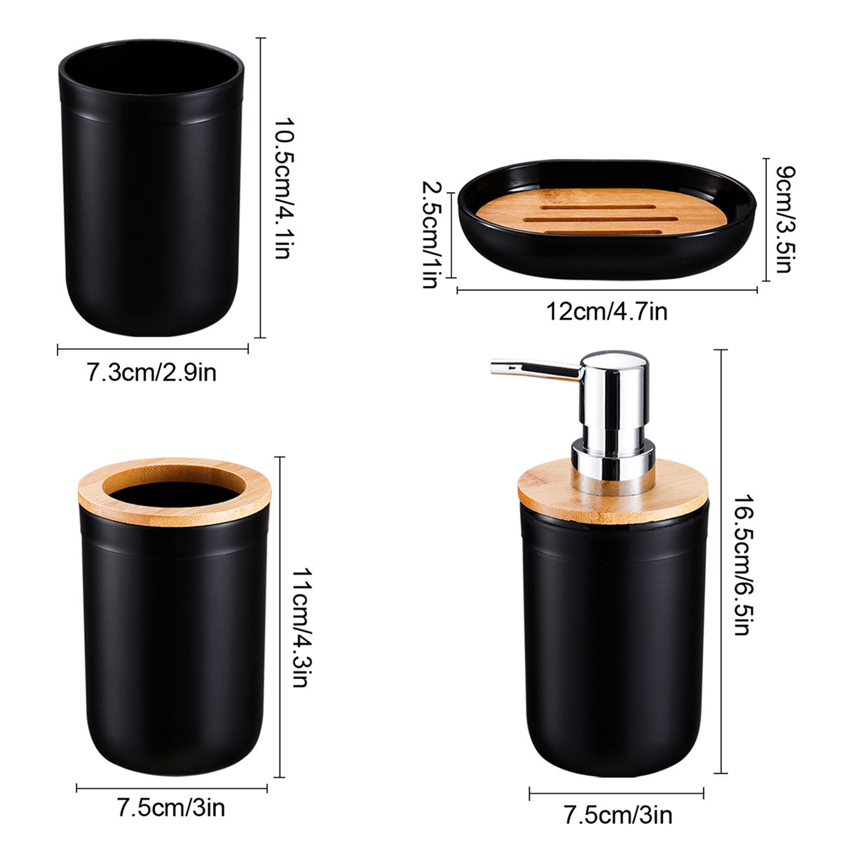 Bathroom Accessories Set with Bamboo Lid – 4-Piece Set for Bathroom Décor