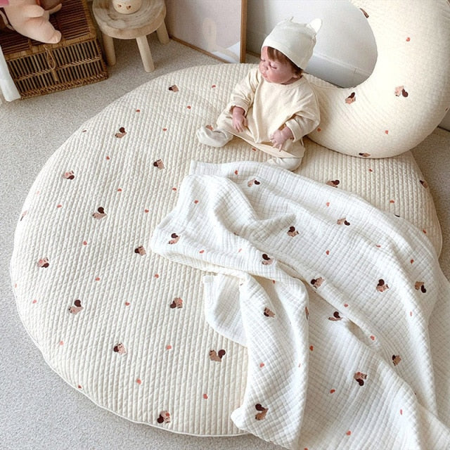 Padded Cotton Baby Play Mat with Animal Motif Embroidery – 80 cm