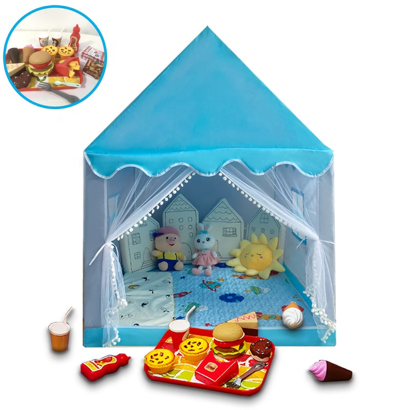 Play Tent for Children – Cheerful Blue Princess House with Burger Play Set for Hours of Fun