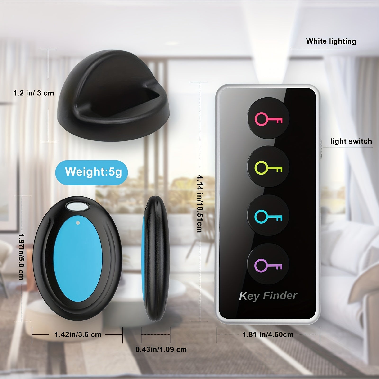Key Finder with 4 Receivers – LED Torch & Portable Design