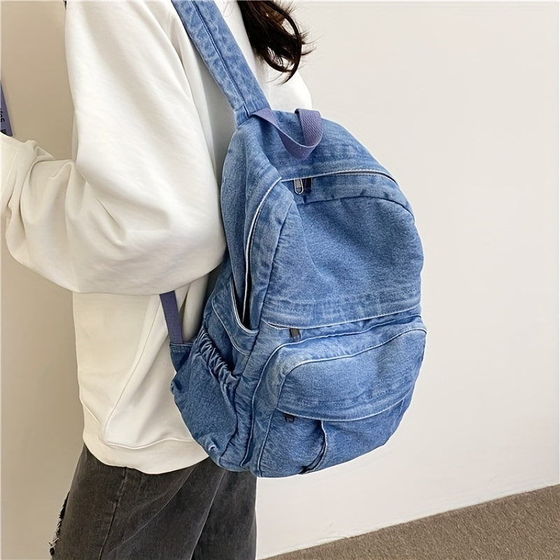 Denim Casual Backpack – Trendy and Versatile Travel Bag for Men and Women