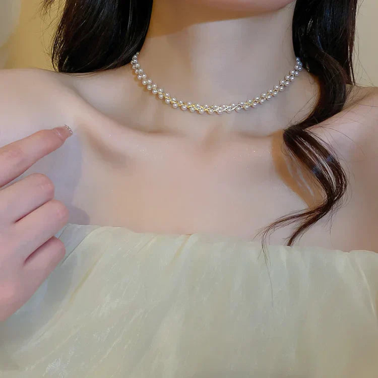 Double Crystal and Pearl Necklace – Amira