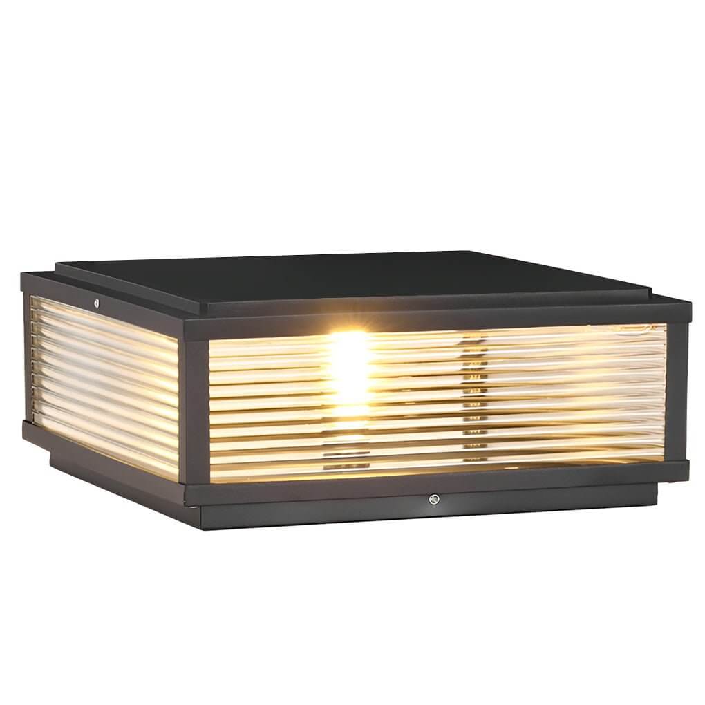 Modern LED Outdoor Post Lamp - Ribbed Glass