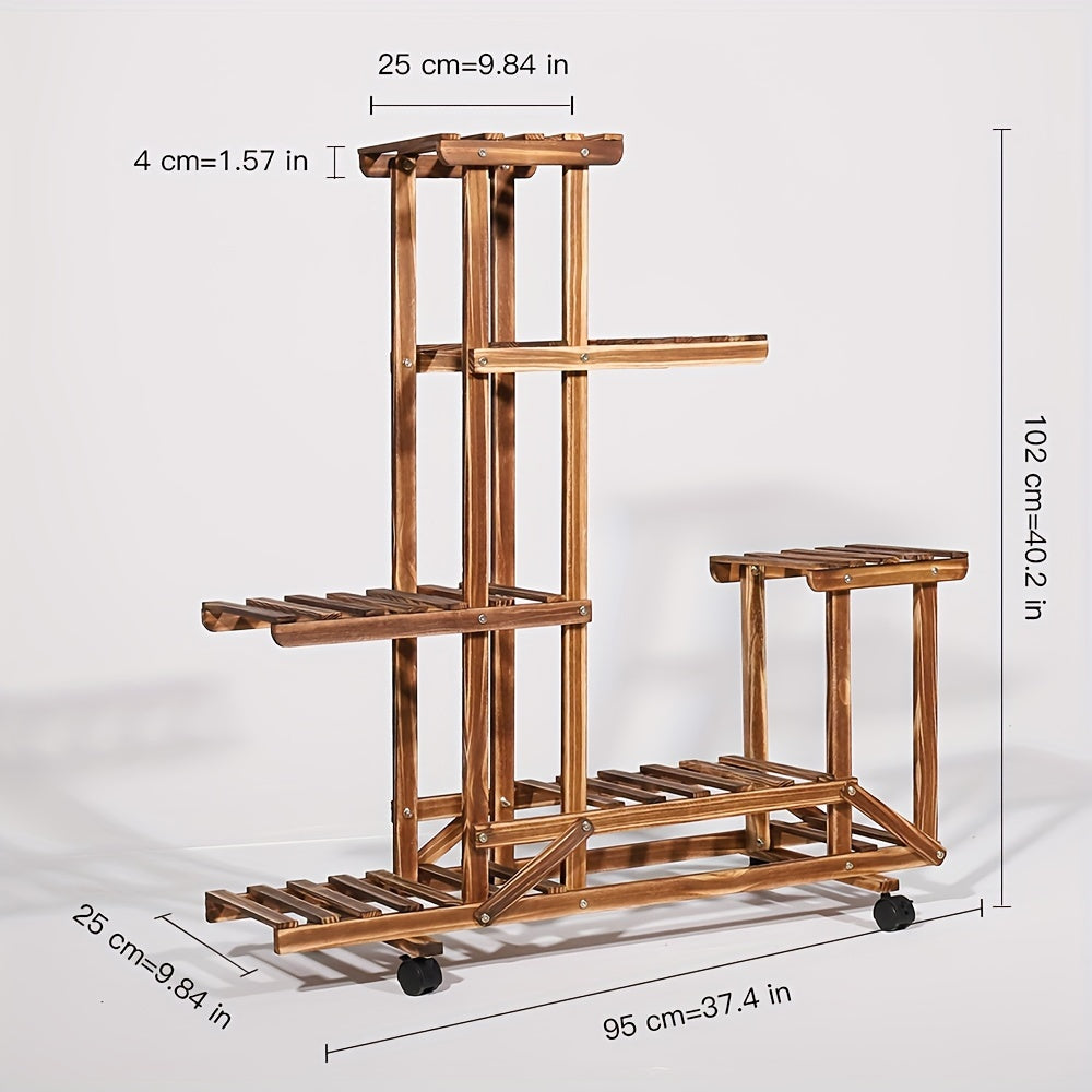 Robust 6-Tier Wooden Plant Stand – Carbonised Treatment