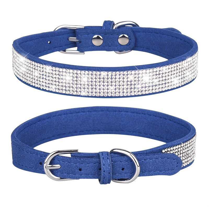 Adjustable Leather Dog Collar with Rhinestones – Strong and Durable
