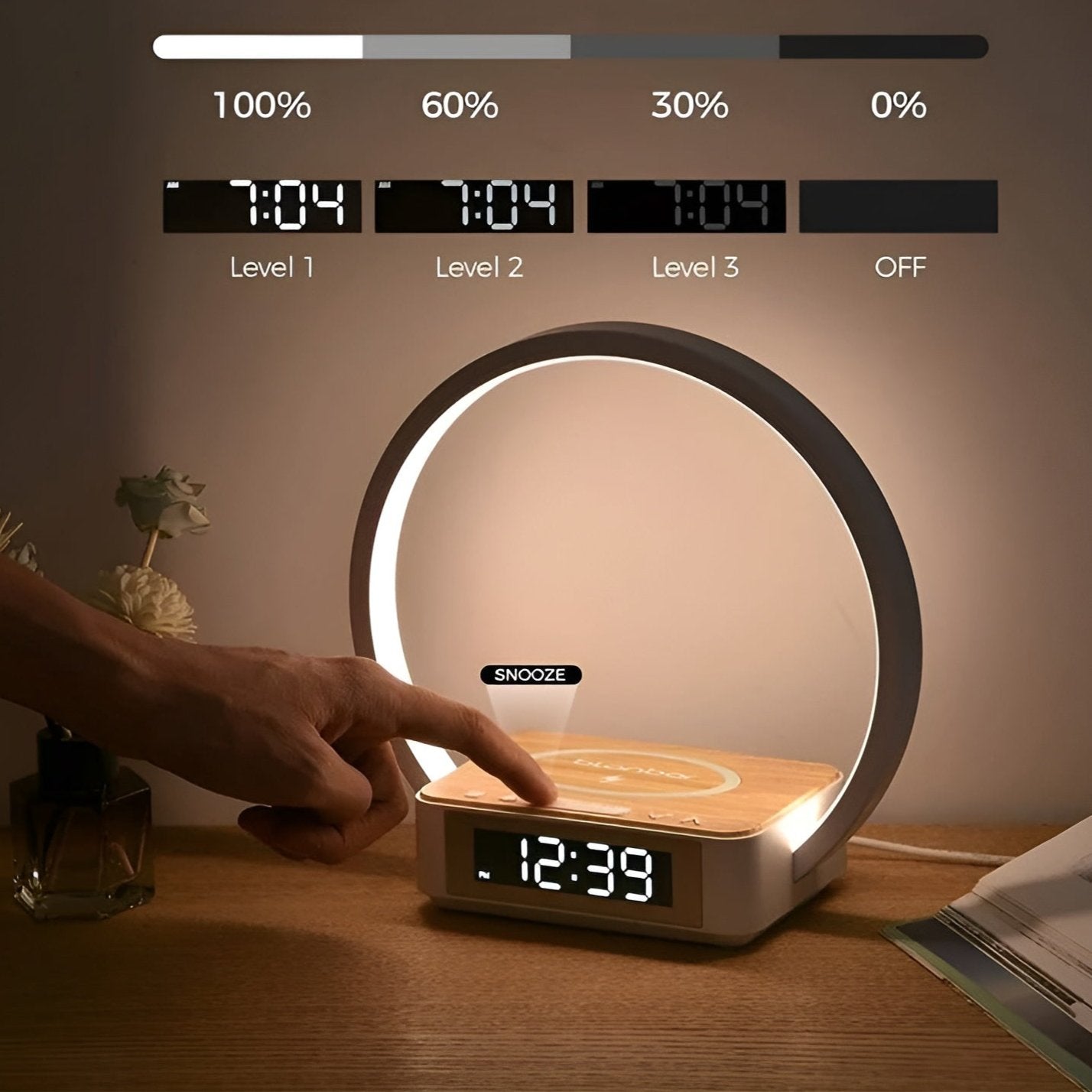 Design bedside lamp with charger and gentle alarm function - LumoRise