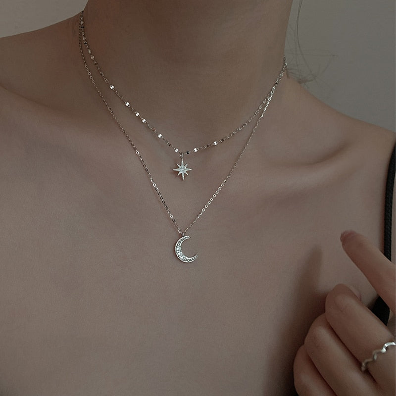 Double Moon | Double Necklace Moon Light Silver