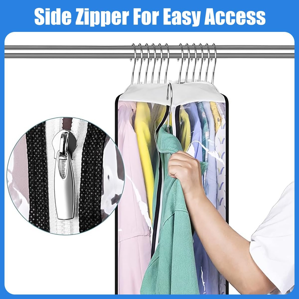 Clear Garment Covers with Side Pleats – 3-Pack Storage Bags with Side Zipper (Buy 1, Get 1 FREE)