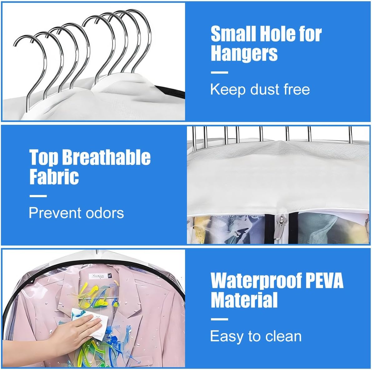 Clear Garment Covers with Side Pleats – 3-Pack Storage Bags with Side Zipper (Buy 1, Get 1 FREE)