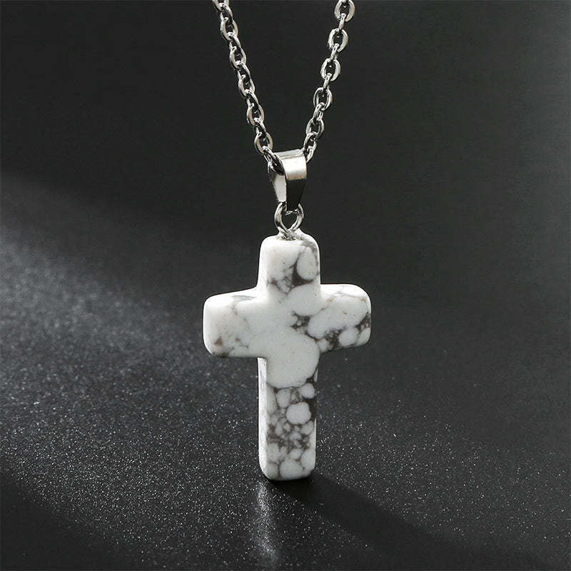 Necklace with Cross made of Natural Gemstones – Seraphina