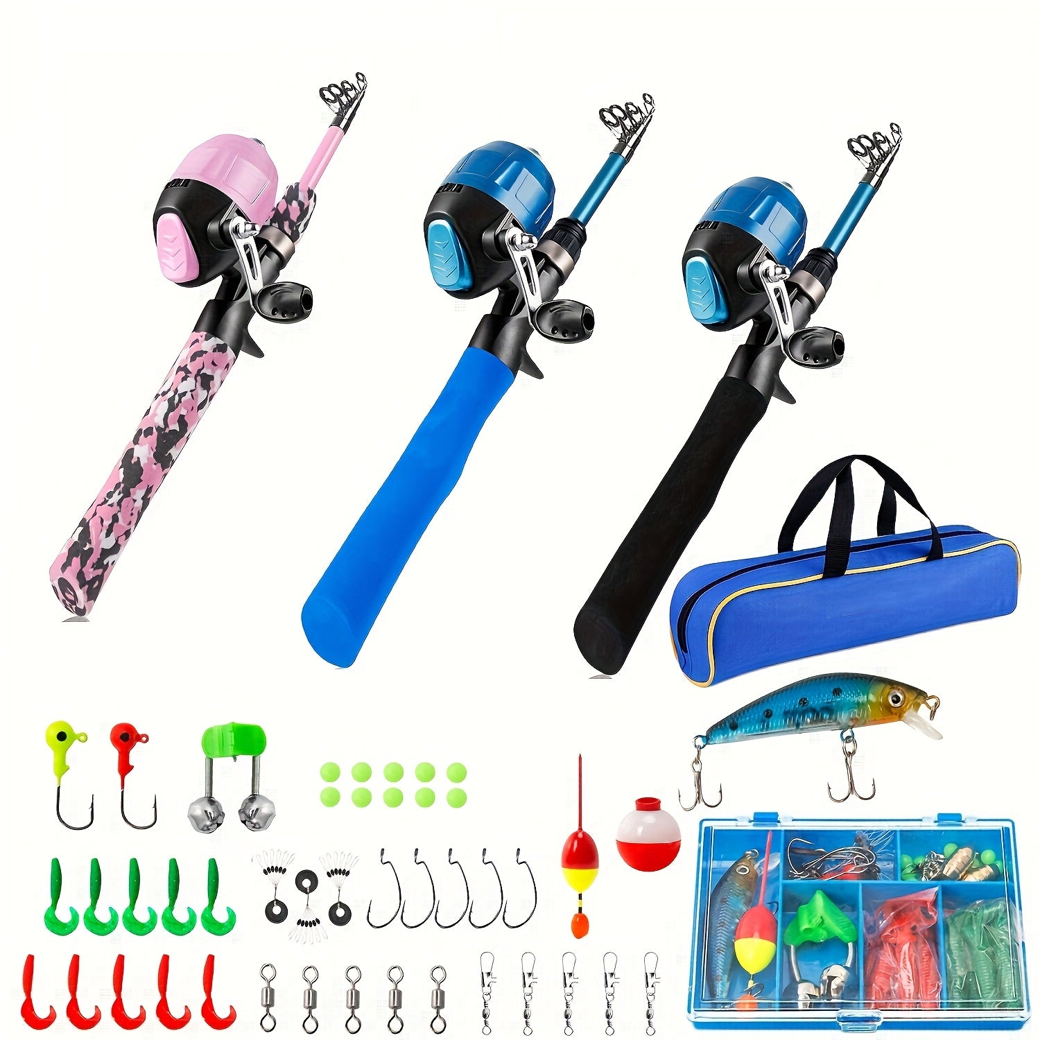 Complete Beginner Telescopic Fishing Rod & Reel Set with Carry Bag and Tackle Box
