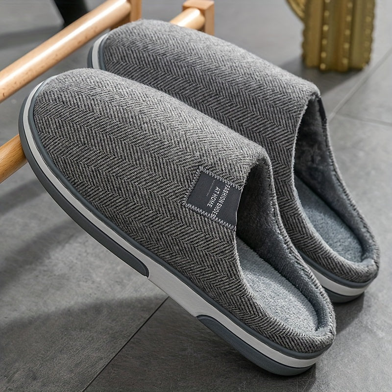Warm Men's Slippers with Herringbone Pattern – Comfort & Grip for Home in Autumn and Winter