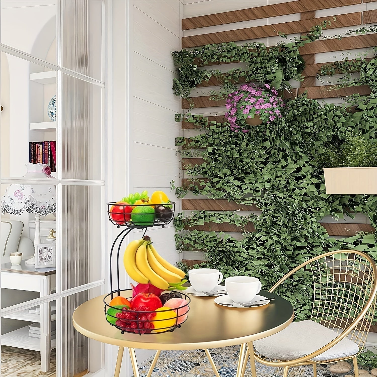 2-Tier Oval Fruit Bowl with Banana Holder – Metal Kitchen Organiser