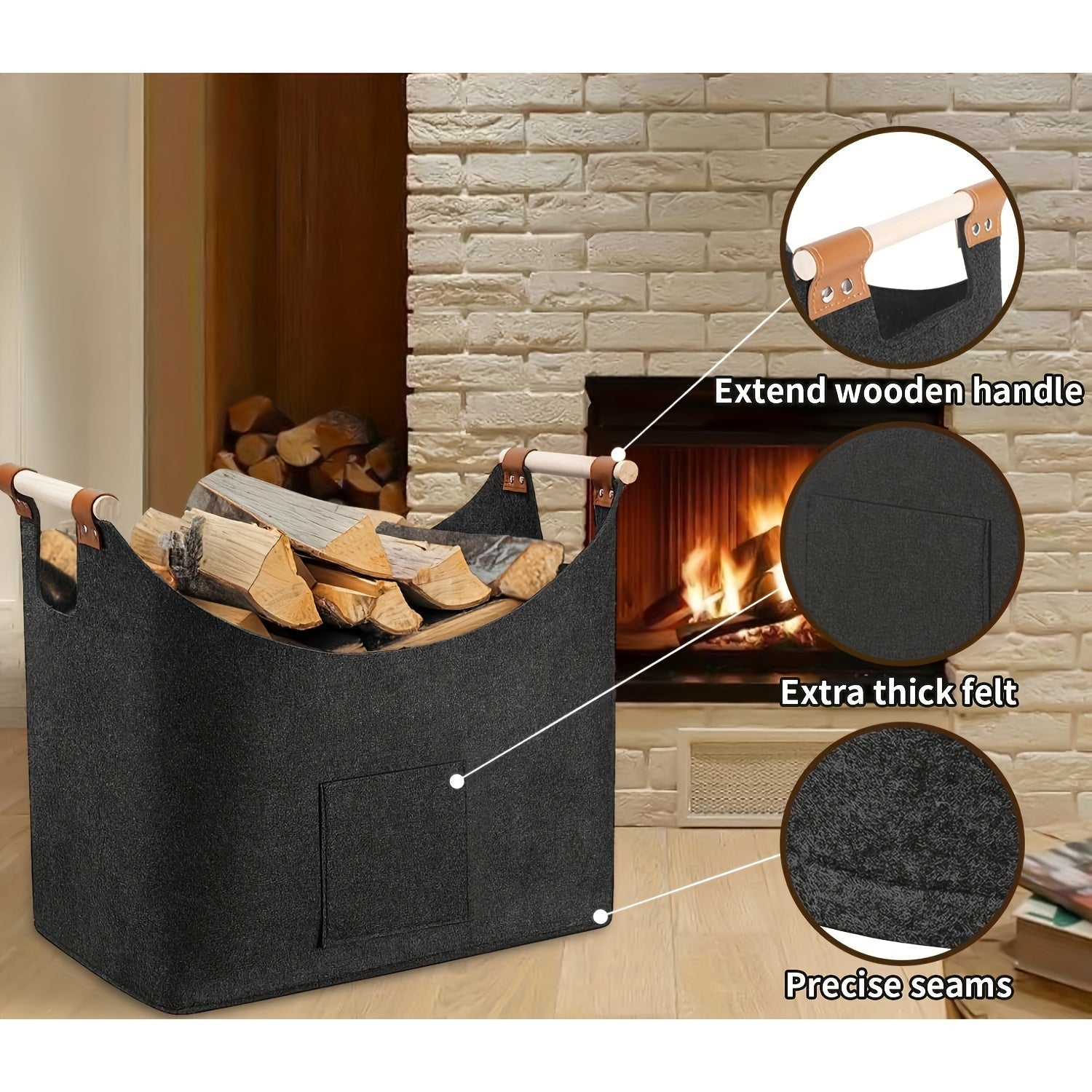 Foldable Felt Basket XL with Wooden Handles – Sustainable and Stylish Wood Carrier for Indoor Use