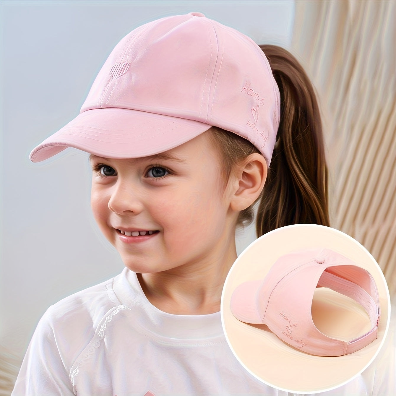 Adjustable Baseball Cap for Kids – Heart Embroidery and Breathable Comfort