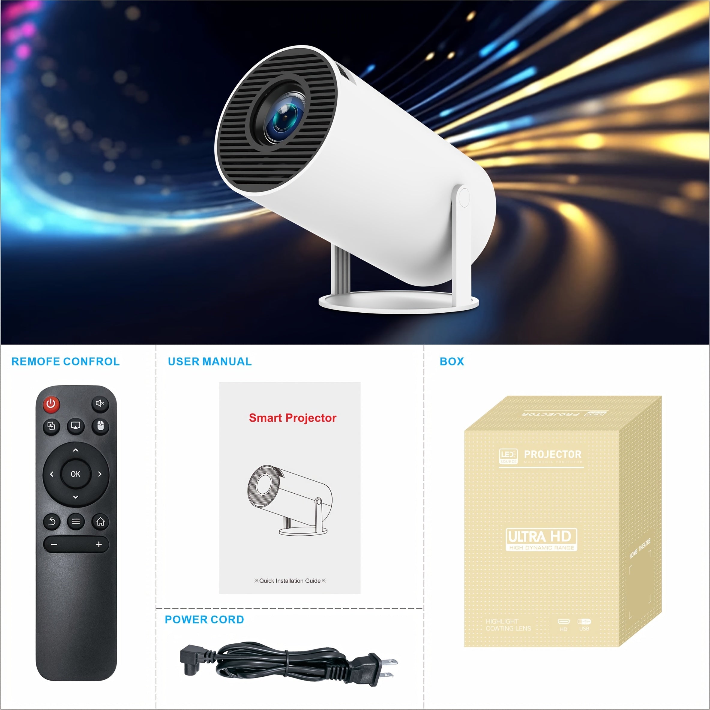 Smart Mini Projector - Portable 180° Rotatable Projector for Outdoor Movies and Streaming