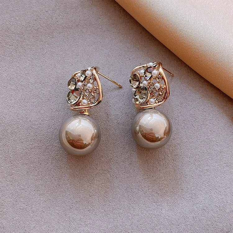 Grey/Taupe Luxury Crystal Pearl Earrings – Eloria