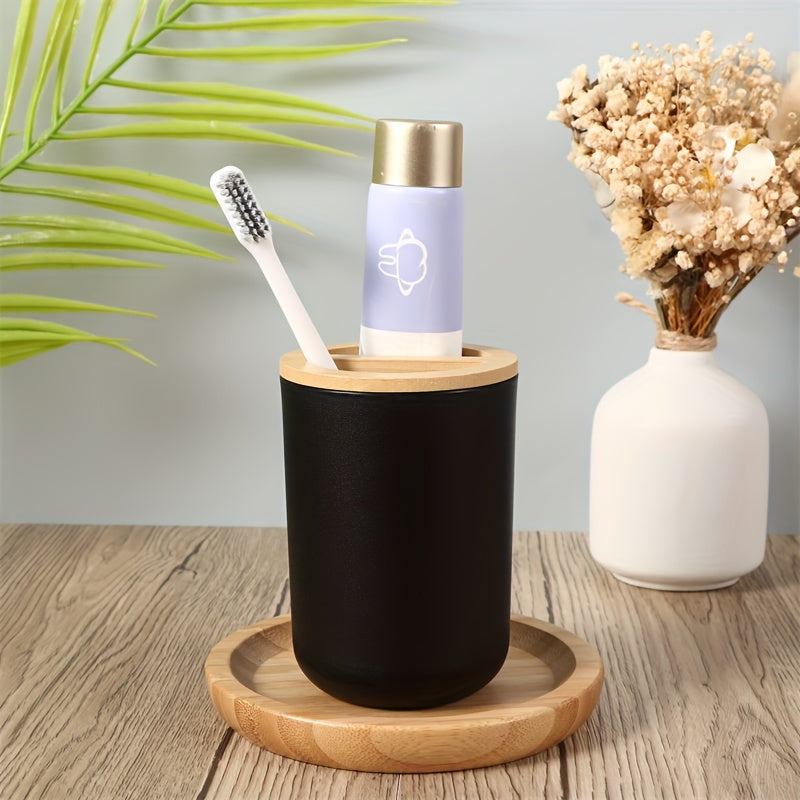 Bathroom Accessories Set with Bamboo Lid – 4-Piece Set for Bathroom Décor