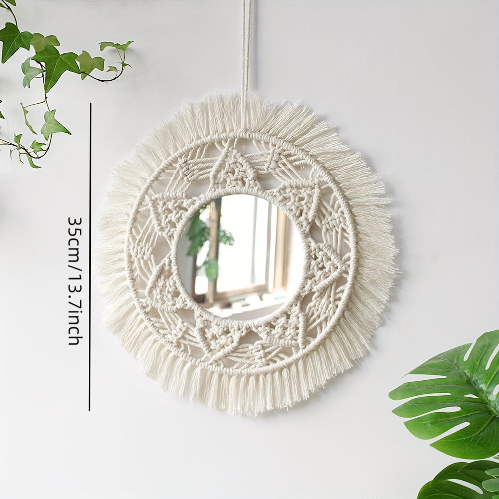 Boho Chic Wall Mirror – Round Mirror with Macramé Fringes for a Stylish Living Space