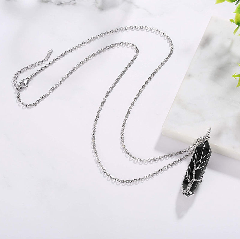 Stylish Crystal and Tree of Life Gemstone Necklace – Elara
